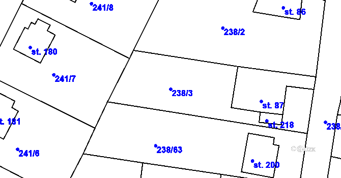 Parcela st. 238/3 v KÚ Okrouhlice, Katastrální mapa