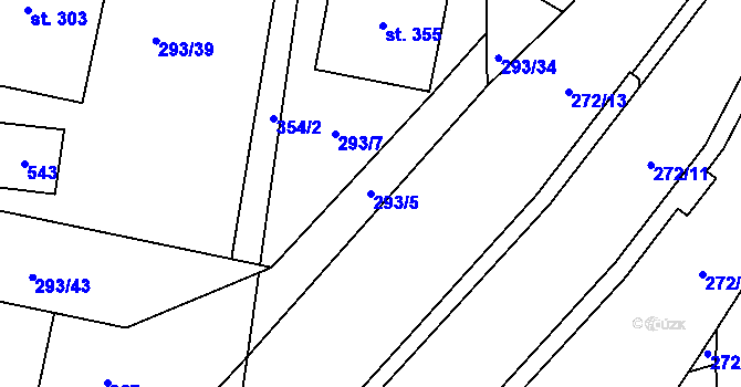 Parcela st. 293/5 v KÚ Okrouhlice, Katastrální mapa