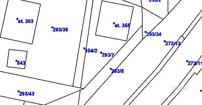 Parcela st. 293/7 v KÚ Okrouhlice, Katastrální mapa