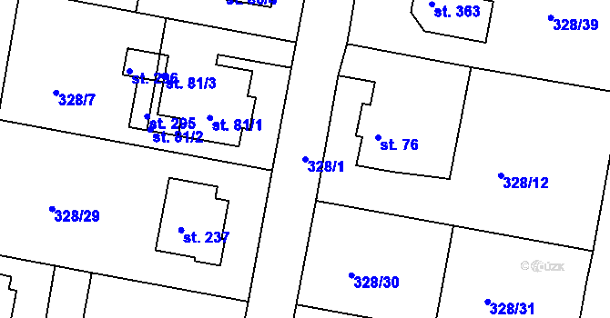 Parcela st. 328/1 v KÚ Okrouhlice, Katastrální mapa