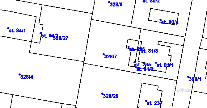 Parcela st. 328/7 v KÚ Okrouhlice, Katastrální mapa