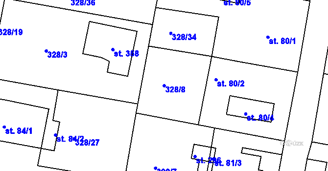 Parcela st. 328/8 v KÚ Okrouhlice, Katastrální mapa