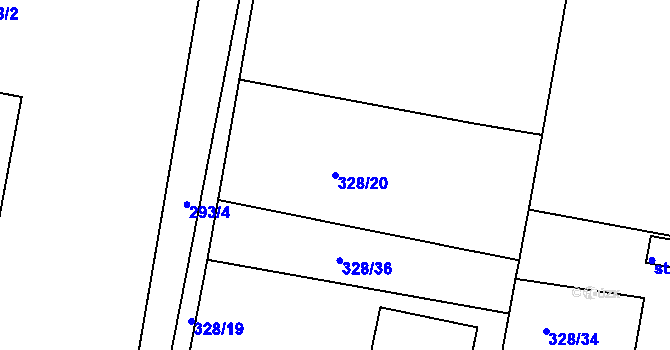 Parcela st. 328/20 v KÚ Okrouhlice, Katastrální mapa