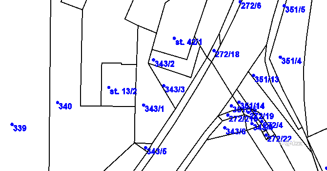 Parcela st. 343/3 v KÚ Okrouhlice, Katastrální mapa
