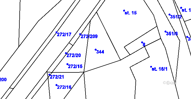 Parcela st. 344 v KÚ Okrouhlice, Katastrální mapa
