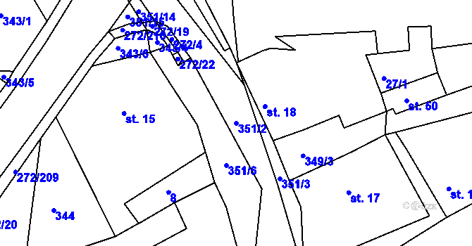 Parcela st. 351/2 v KÚ Okrouhlice, Katastrální mapa