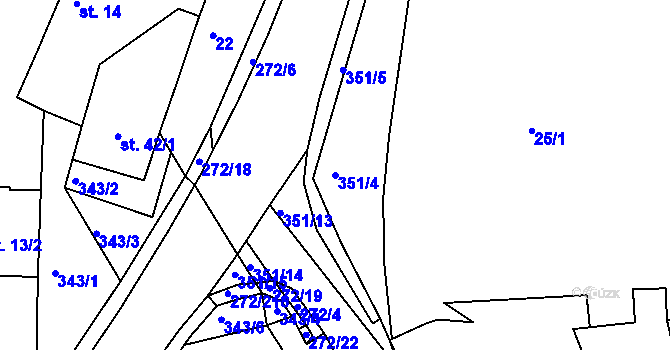 Parcela st. 351/4 v KÚ Okrouhlice, Katastrální mapa
