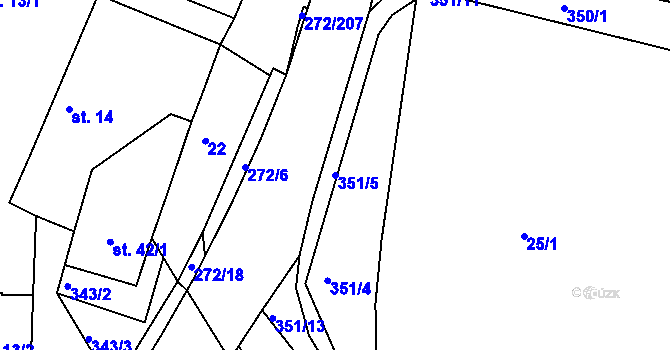Parcela st. 351/5 v KÚ Okrouhlice, Katastrální mapa