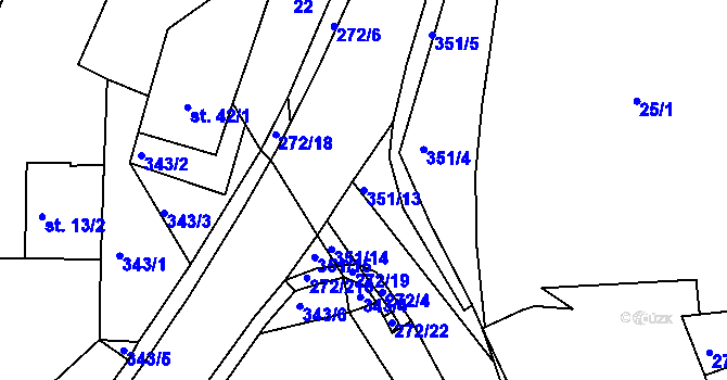 Parcela st. 351/13 v KÚ Okrouhlice, Katastrální mapa