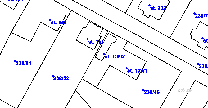 Parcela st. 139/2 v KÚ Okrouhlice, Katastrální mapa