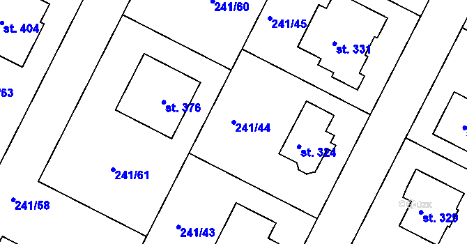 Parcela st. 241/44 v KÚ Okrouhlice, Katastrální mapa