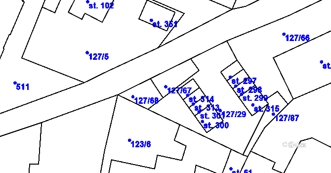Parcela st. 127/67 v KÚ Okrouhlice, Katastrální mapa