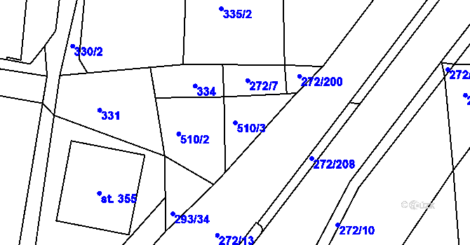 Parcela st. 510/3 v KÚ Okrouhlice, Katastrální mapa