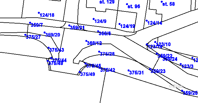 Parcela st. 375/28 v KÚ Okrouhlice, Katastrální mapa
