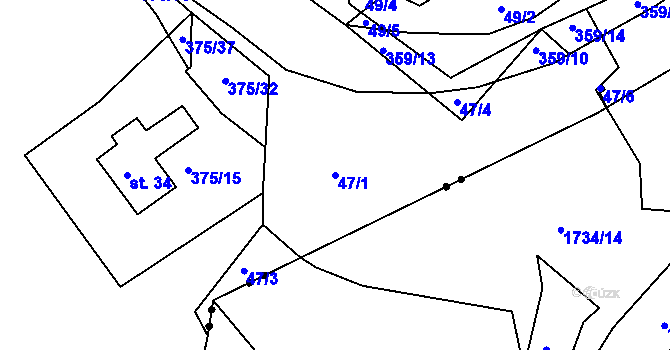 Parcela st. 47/1 v KÚ Okrouhlice, Katastrální mapa