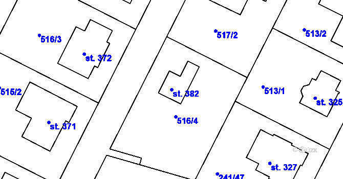 Parcela st. 382 v KÚ Okrouhlice, Katastrální mapa