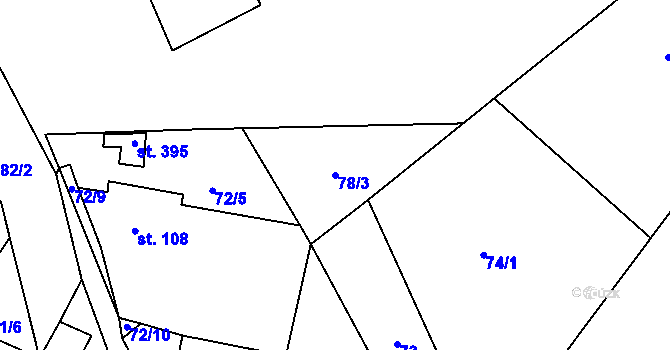 Parcela st. 78/3 v KÚ Okrouhlice, Katastrální mapa