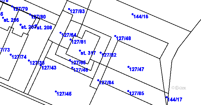 Parcela st. 127/82 v KÚ Okrouhlice, Katastrální mapa