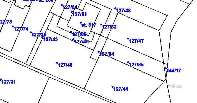 Parcela st. 127/84 v KÚ Okrouhlice, Katastrální mapa