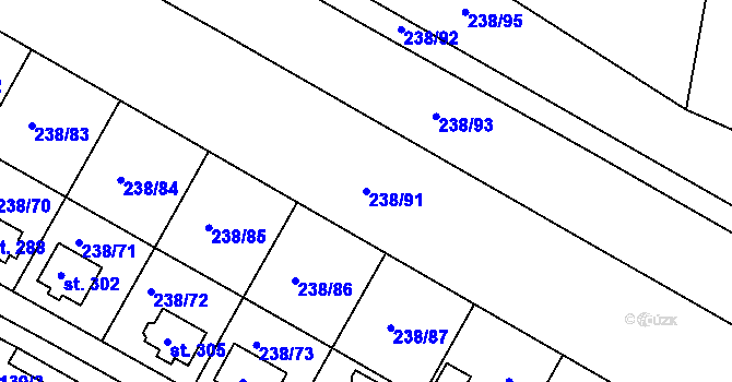 Parcela st. 238/91 v KÚ Okrouhlice, Katastrální mapa