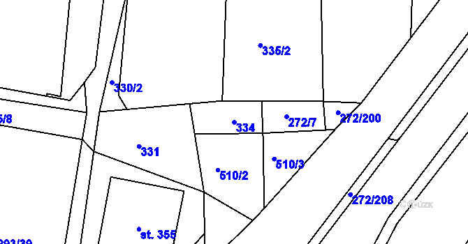 Parcela st. 334 v KÚ Okrouhlice, Katastrální mapa