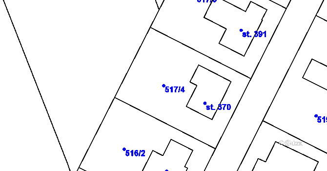 Parcela st. 517/4 v KÚ Okrouhlice, Katastrální mapa