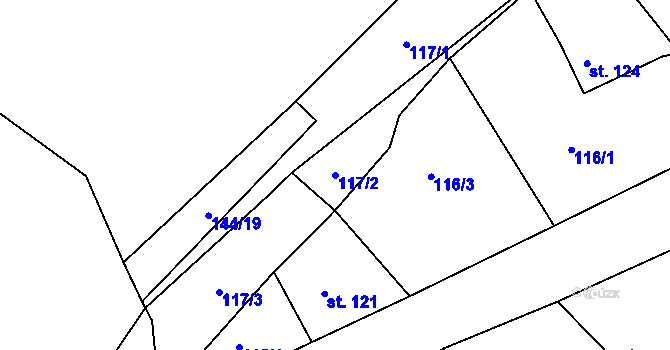 Parcela st. 117/2 v KÚ Okrouhlice, Katastrální mapa