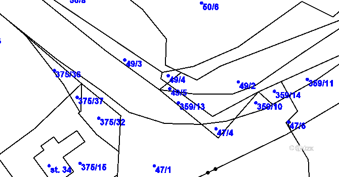 Parcela st. 49/5 v KÚ Okrouhlice, Katastrální mapa