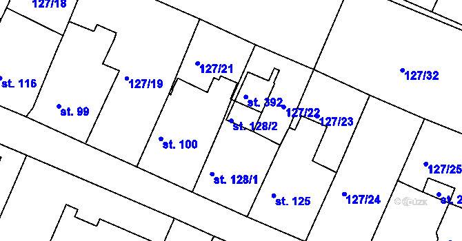 Parcela st. 128/2 v KÚ Okrouhlice, Katastrální mapa