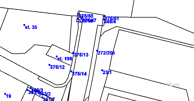 Parcela st. 272/206 v KÚ Okrouhlice, Katastrální mapa