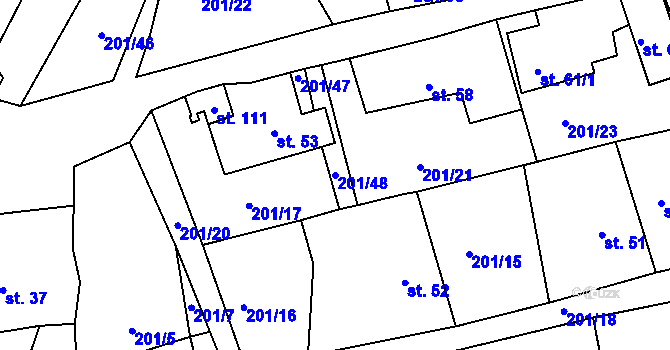 Parcela st. 201/48 v KÚ Olešnice u Okrouhlice, Katastrální mapa