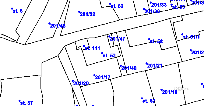 Parcela st. 53 v KÚ Olešnice u Okrouhlice, Katastrální mapa