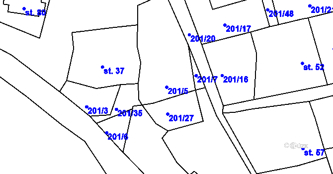 Parcela st. 201/5 v KÚ Olešnice u Okrouhlice, Katastrální mapa