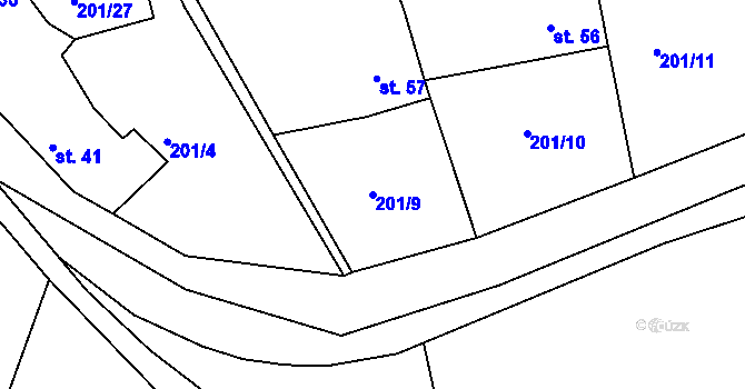 Parcela st. 201/9 v KÚ Olešnice u Okrouhlice, Katastrální mapa