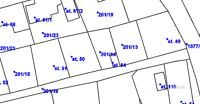 Parcela st. 201/14 v KÚ Olešnice u Okrouhlice, Katastrální mapa
