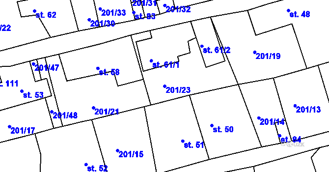 Parcela st. 201/23 v KÚ Olešnice u Okrouhlice, Katastrální mapa
