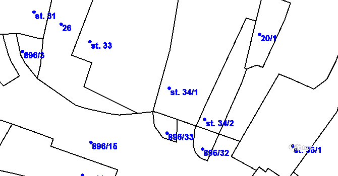 Parcela st. 34/1 v KÚ Vadín, Katastrální mapa