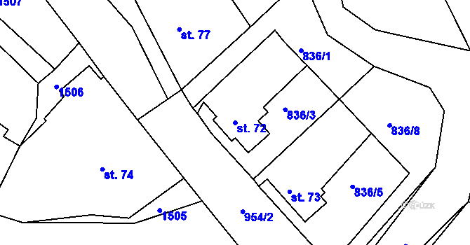 Parcela st. 72 v KÚ Vadín, Katastrální mapa