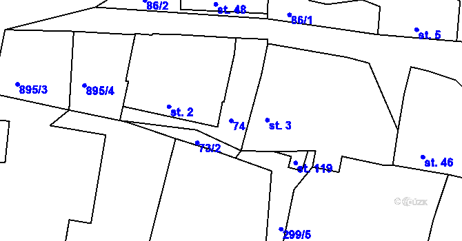 Parcela st. 74 v KÚ Vadín, Katastrální mapa