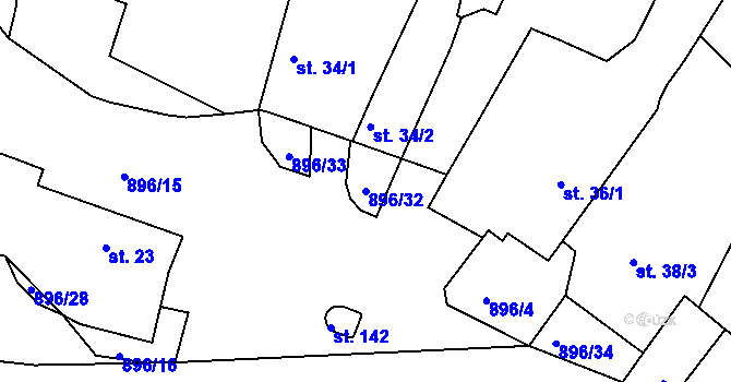 Parcela st. 896/32 v KÚ Vadín, Katastrální mapa