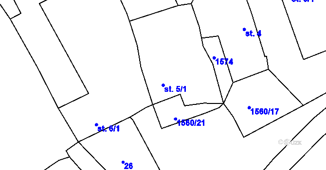 Parcela st. 5/1 v KÚ Okrouhlička, Katastrální mapa