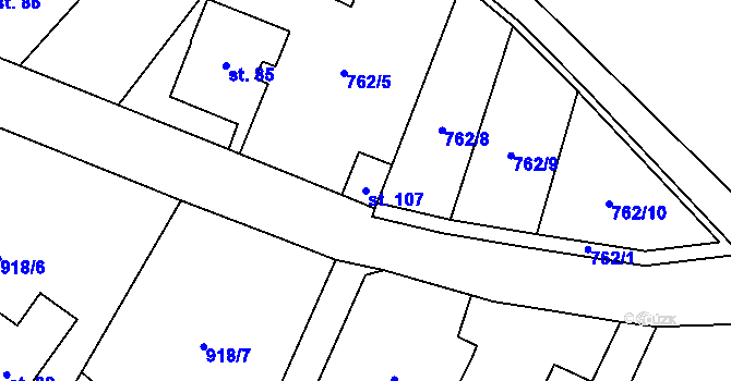 Parcela st. 107 v KÚ Okrouhlička, Katastrální mapa