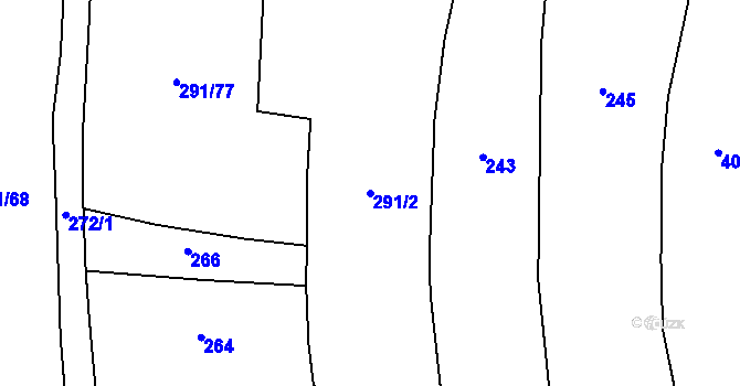 Parcela st. 291/2 v KÚ Okrouhlička, Katastrální mapa