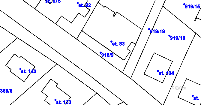 Parcela st. 918/9 v KÚ Okrouhlička, Katastrální mapa