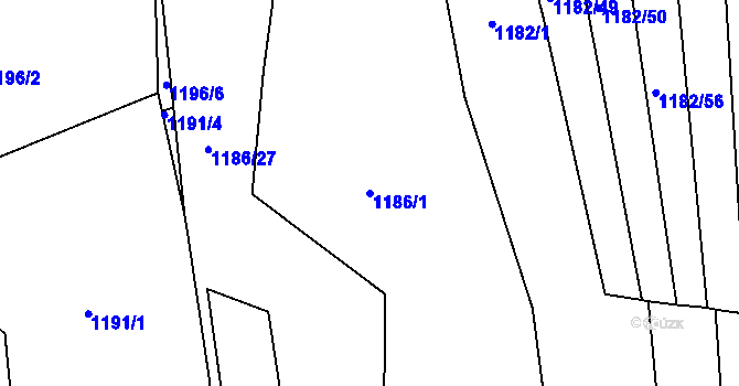 Parcela st. 1186/1 v KÚ Okrouhlička, Katastrální mapa
