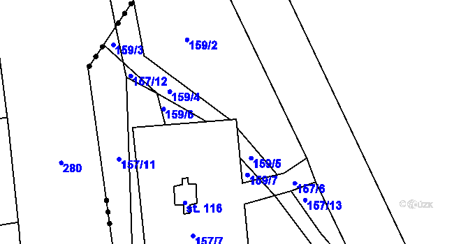 Parcela st. 157/9 v KÚ Okrouhlička, Katastrální mapa