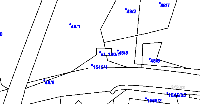 Parcela st. 100/1 v KÚ Okrouhlička, Katastrální mapa