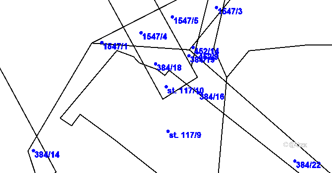 Parcela st. 117/10 v KÚ Okrouhlička, Katastrální mapa