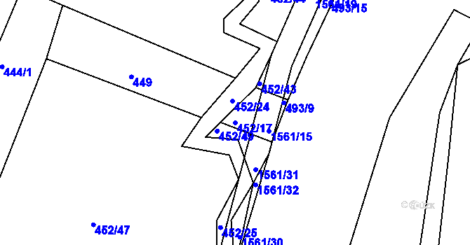 Parcela st. 452/17 v KÚ Okrouhlička, Katastrální mapa