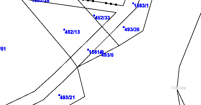 Parcela st. 493/5 v KÚ Okrouhlička, Katastrální mapa